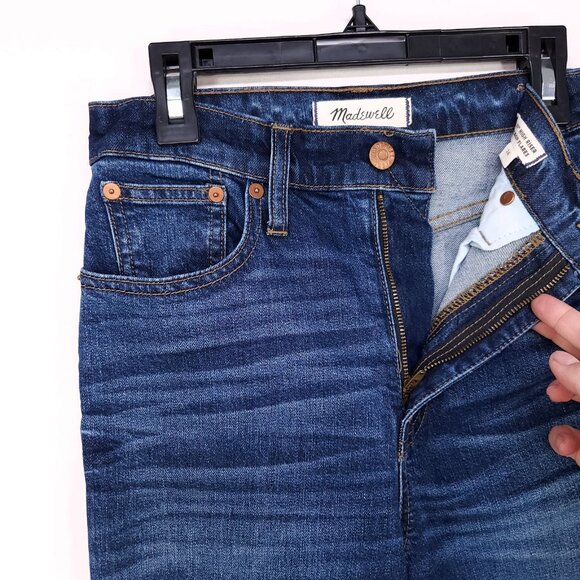 Madewell 11" High Rise Crop Flare Jeans 26 Women Raw Hem Fray Distress Whiskered - Picture 3 of 15
